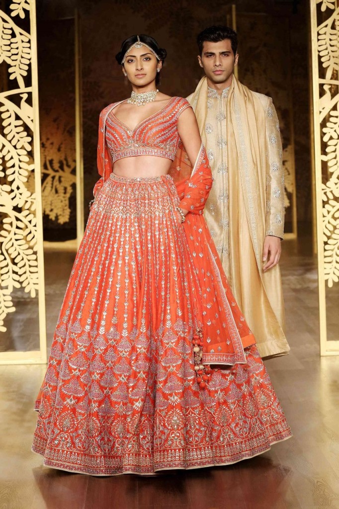 Wedding Heavy Embroidery Pure Orange Galaxy Malai Satin Designer Lahengha