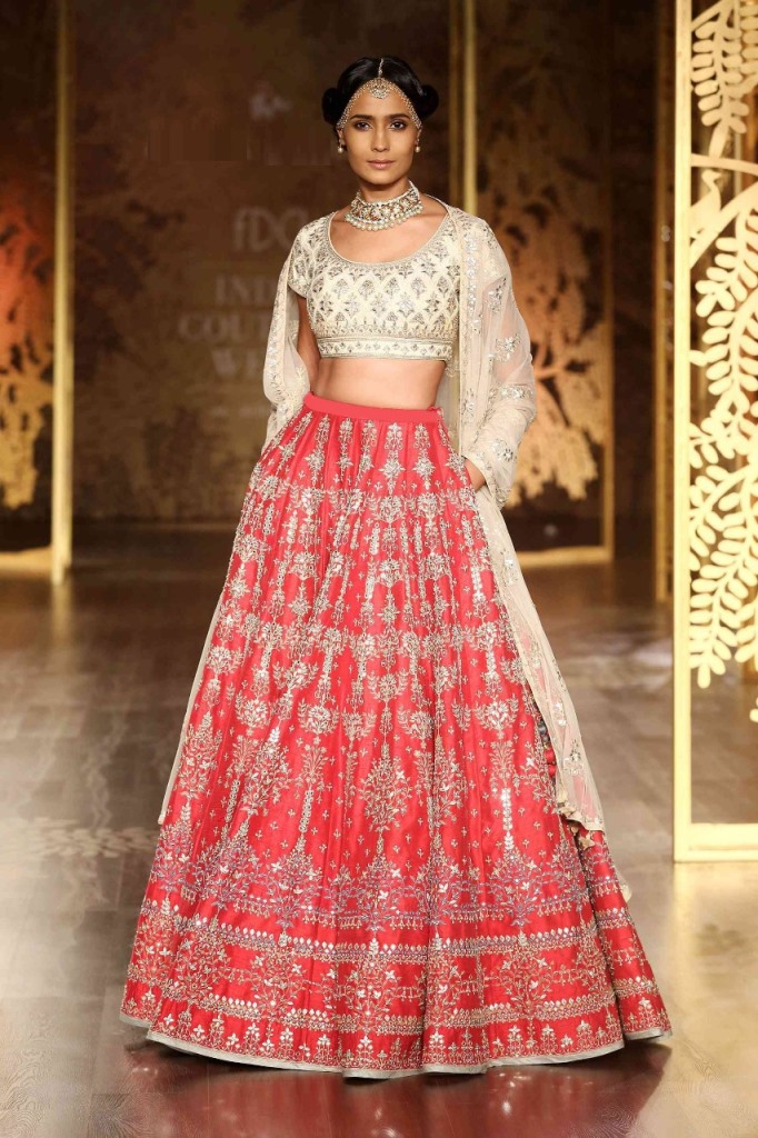 Wedding Heavy Embroidery Deep Red Galaxy Malai Satin Designer Lahengha