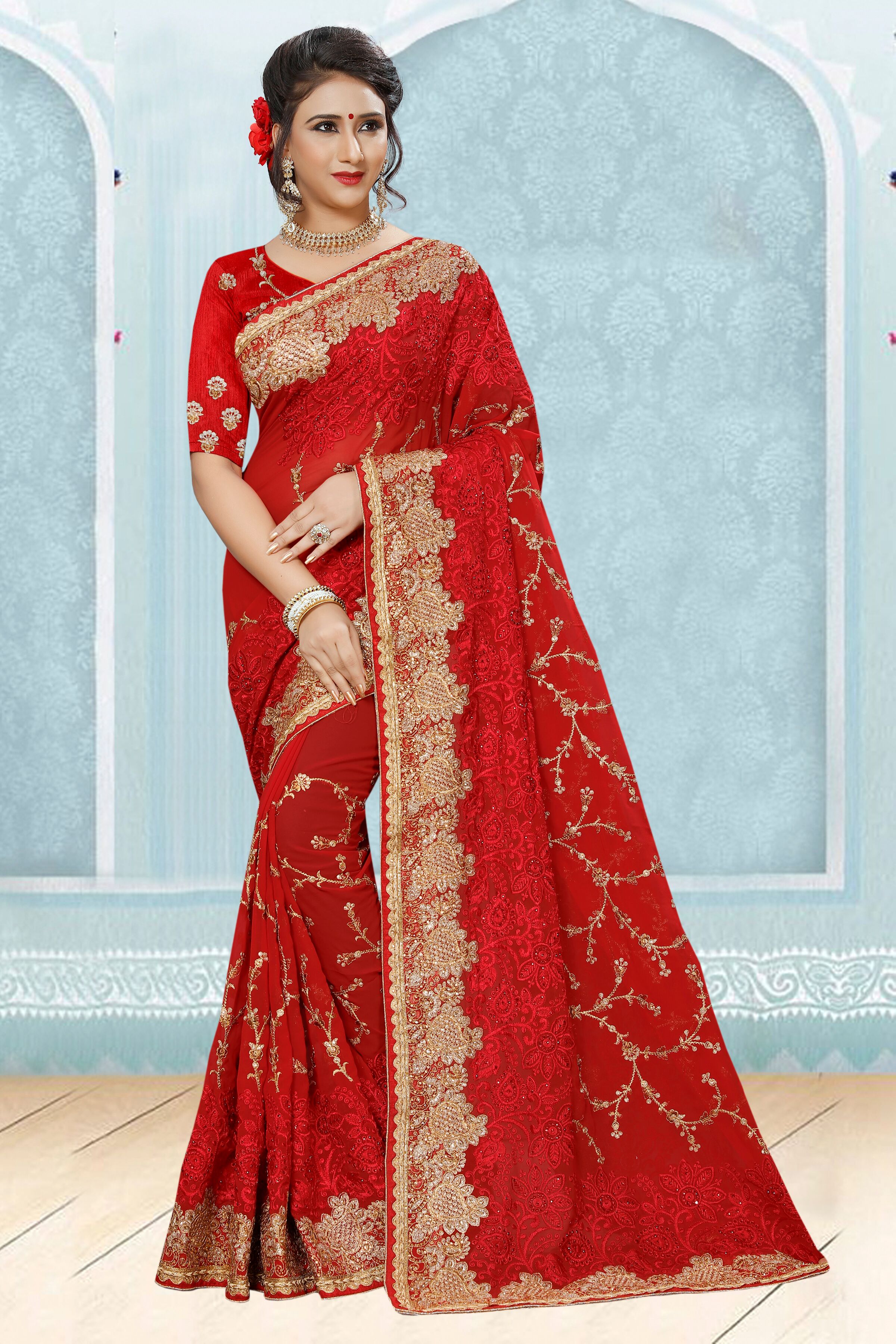 Enhance Your Personality Wearing This Heavy Embroidered Designer Saree