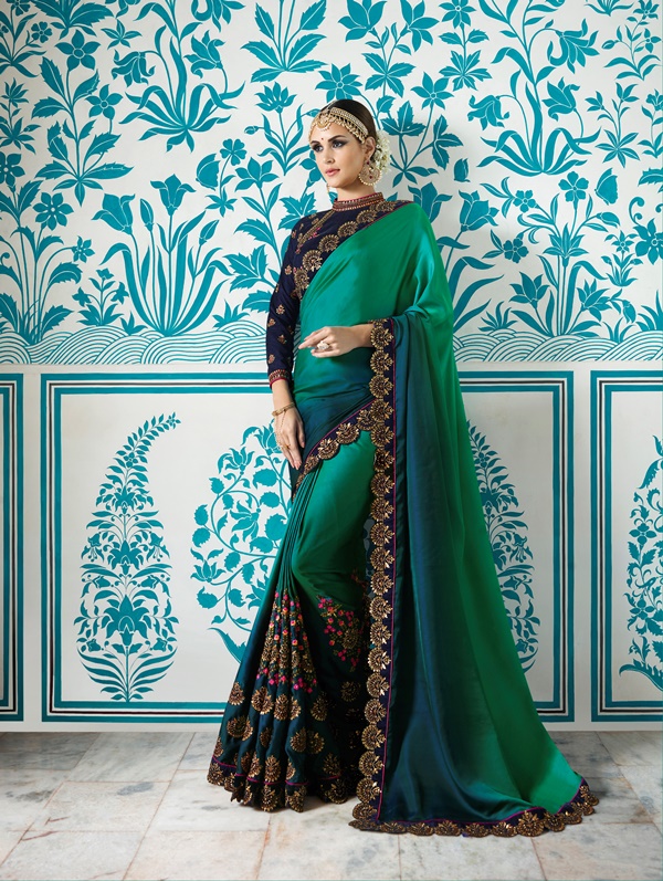 Barfi Silk Green & Blue Saree