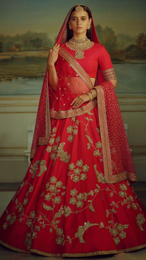Wedding Embroidery Red Malai Satin Bridal Lahengha