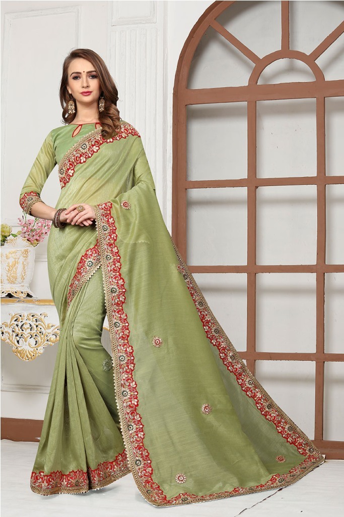 Beautified With Heavy Embroidered Lace Border And Butti Saree