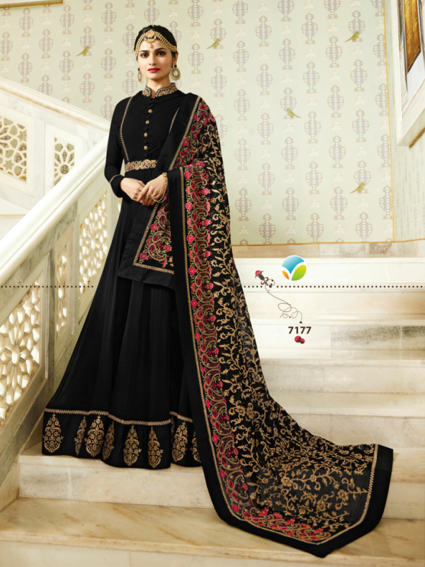 Designer Partywear Black Silk Anarkali Suit
